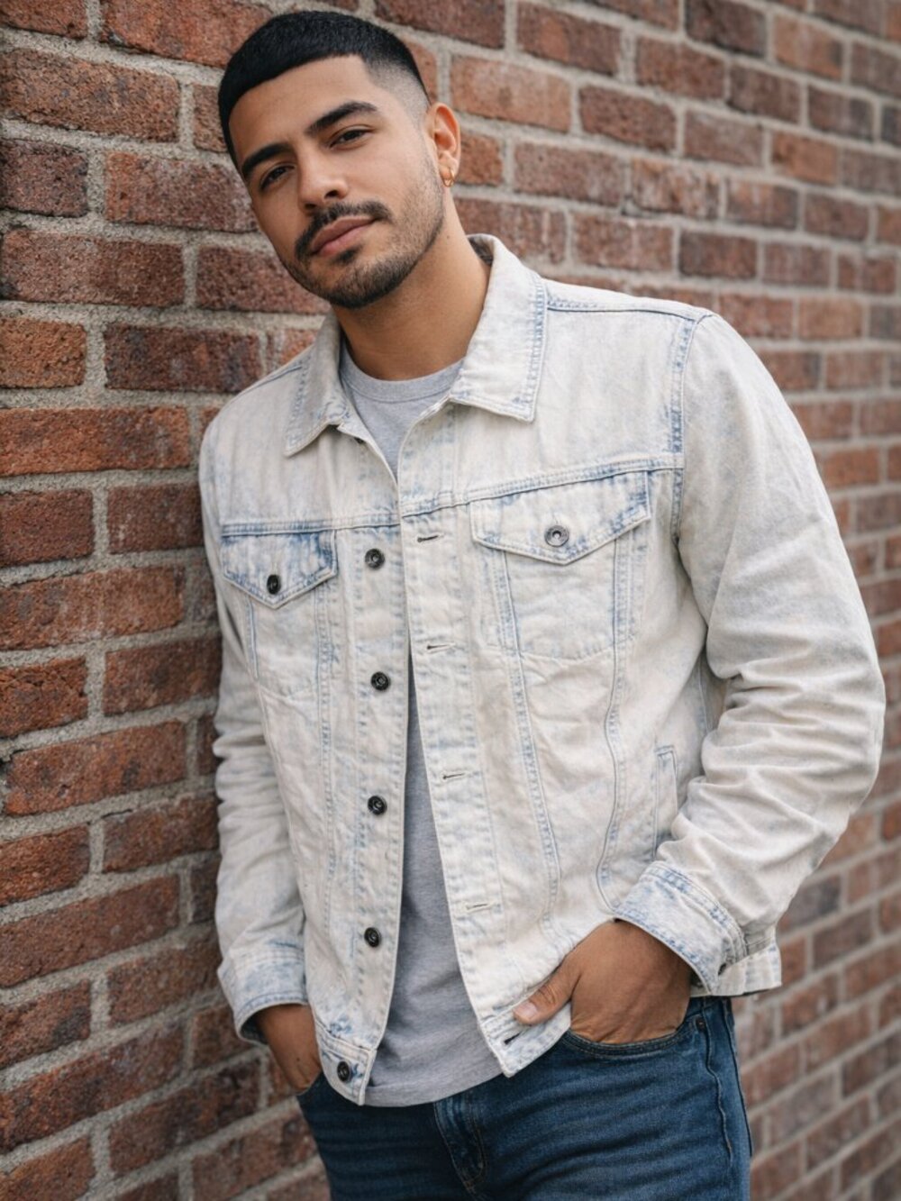 Original Use Denim Trucker Jacket Men's Size Small Cream Acid Wash